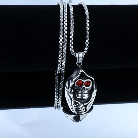 ❤️Surgical punk ghost head ruby skull necklace, N90201P110 - Picture 6 of 9